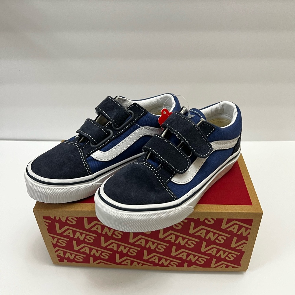 New Kids Vans Navy Blue Old Skool Velcro Sneakers size 11